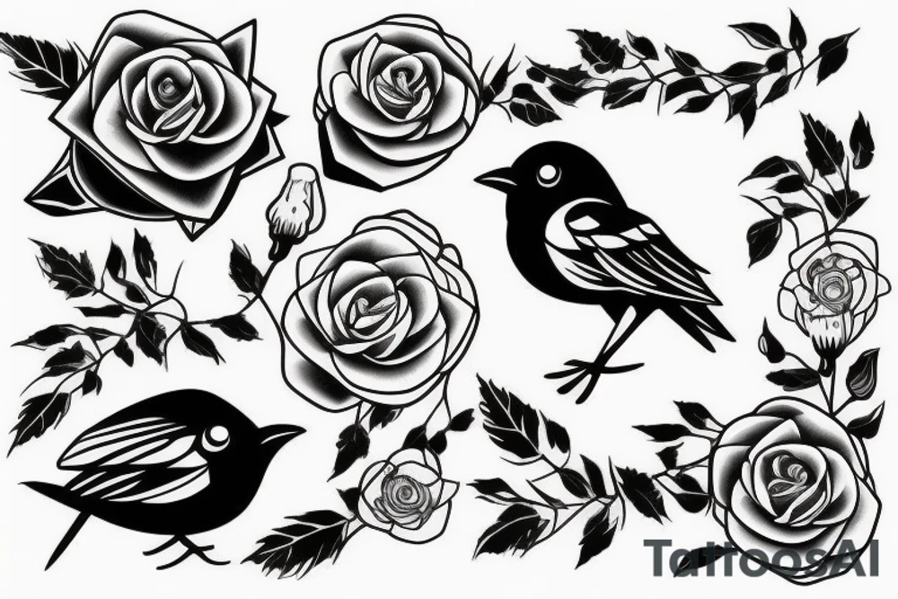 Flying robin holding a rose in it's beak tattoo idea