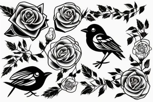 Flying robin holding a rose in it's beak tattoo idea