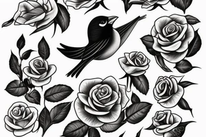 Flying robin holding a rose in it's beak tattoo idea