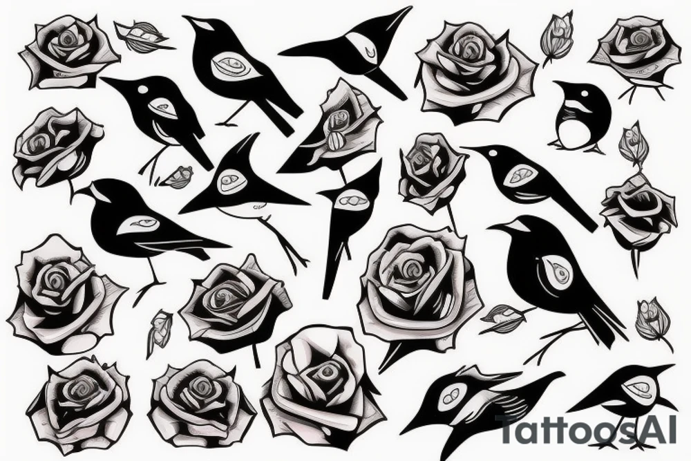 Flying robin holding a rose in it's beak tattoo idea
