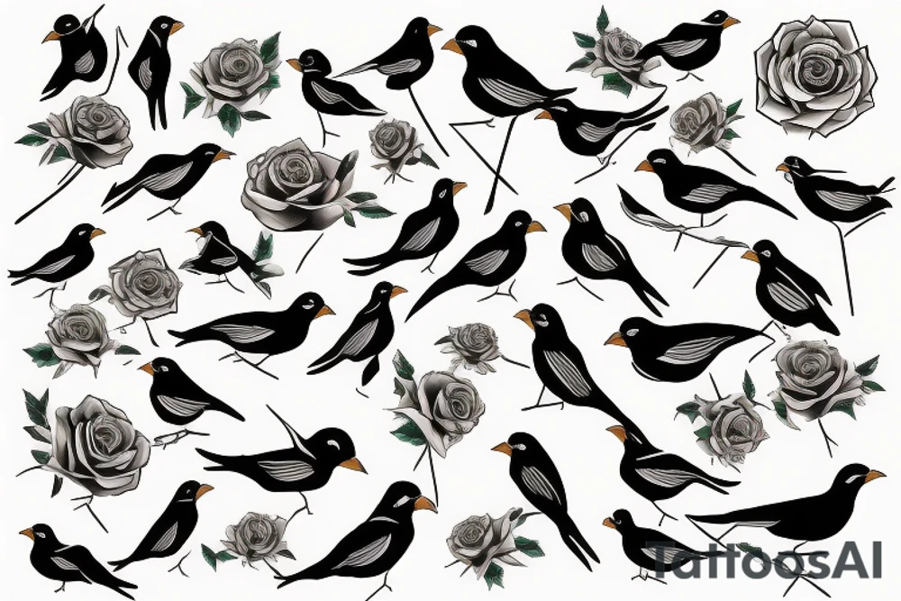 Flying robin holding a rose in it's beak tattoo idea