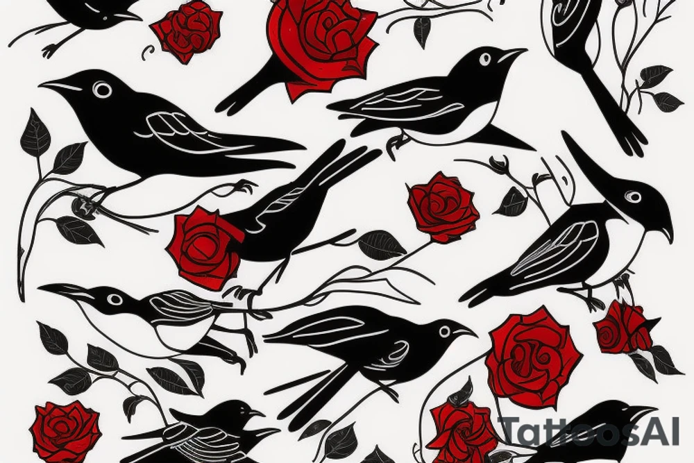 Flying robin holding a rose in it's beak tattoo idea