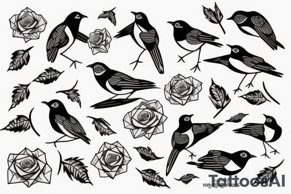 Flying robin holding a rose in it's beak tattoo idea