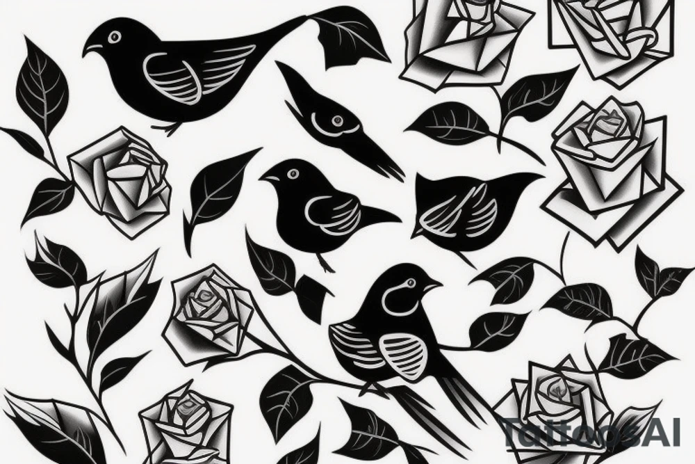 Flying robin holding a rose in it's beak tattoo idea