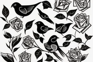 Flying robin holding a rose in it's beak tattoo idea