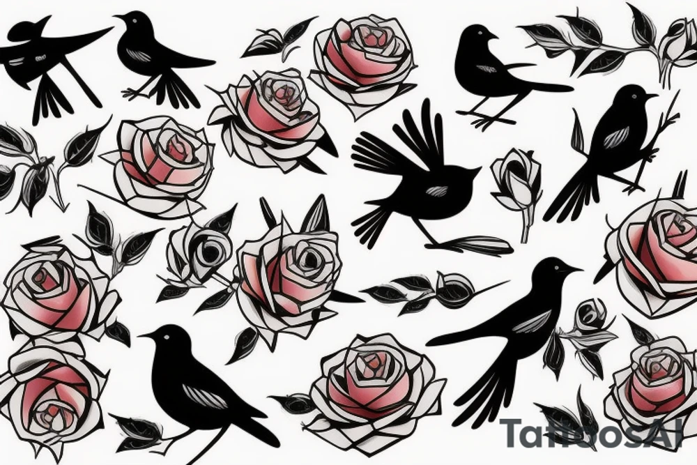Action shot of a flying robin holding a rose in it's beak tattoo idea
