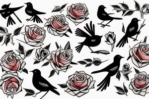 Action shot of a flying robin holding a rose in it's beak tattoo idea