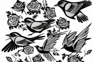 Action shot of a flying robin holding a rose in it's beak tattoo idea