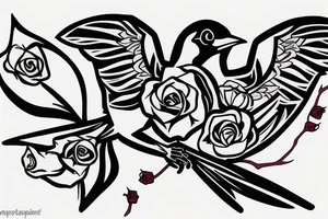 Action shot of a flying robin holding a rose in it's beak tattoo idea