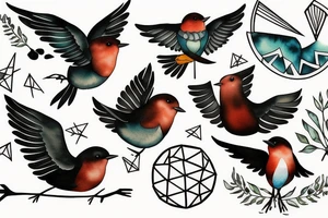 geometric robin mid-flight tattoo idea