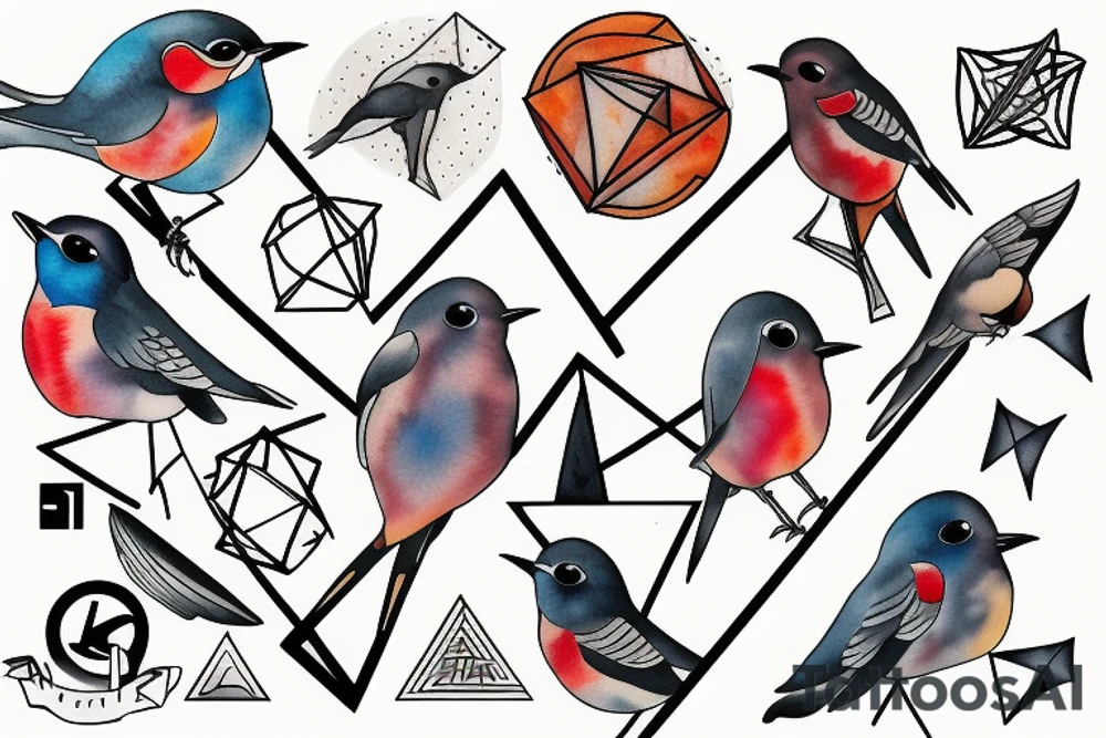 geometric robin mid-flight tattoo idea