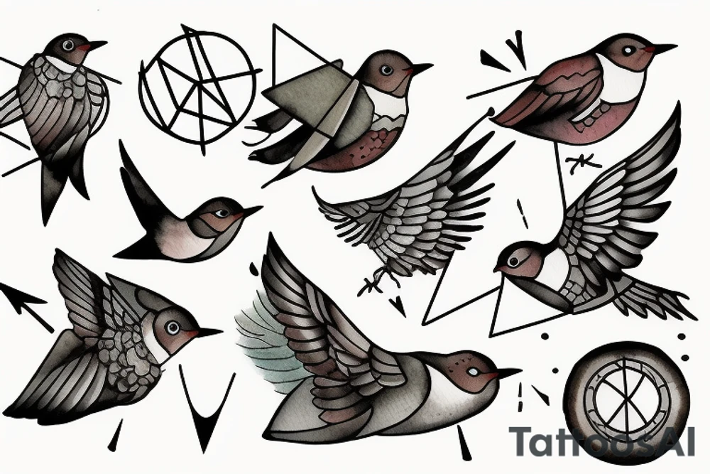 geometric robin mid-flight tattoo idea
