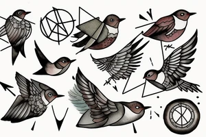 geometric robin mid-flight tattoo idea