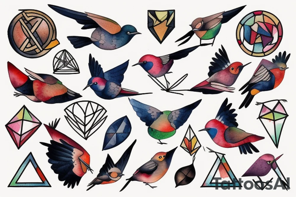 geometric robin mid-flight tattoo idea