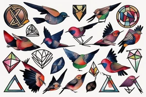 geometric robin mid-flight tattoo idea