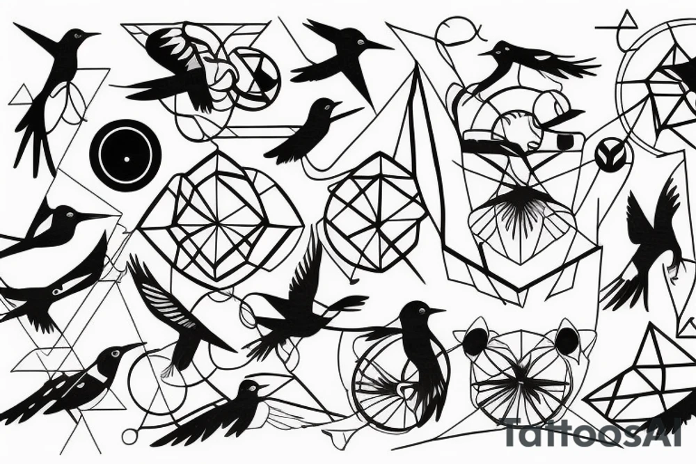 geometric robin mid-flight tattoo idea