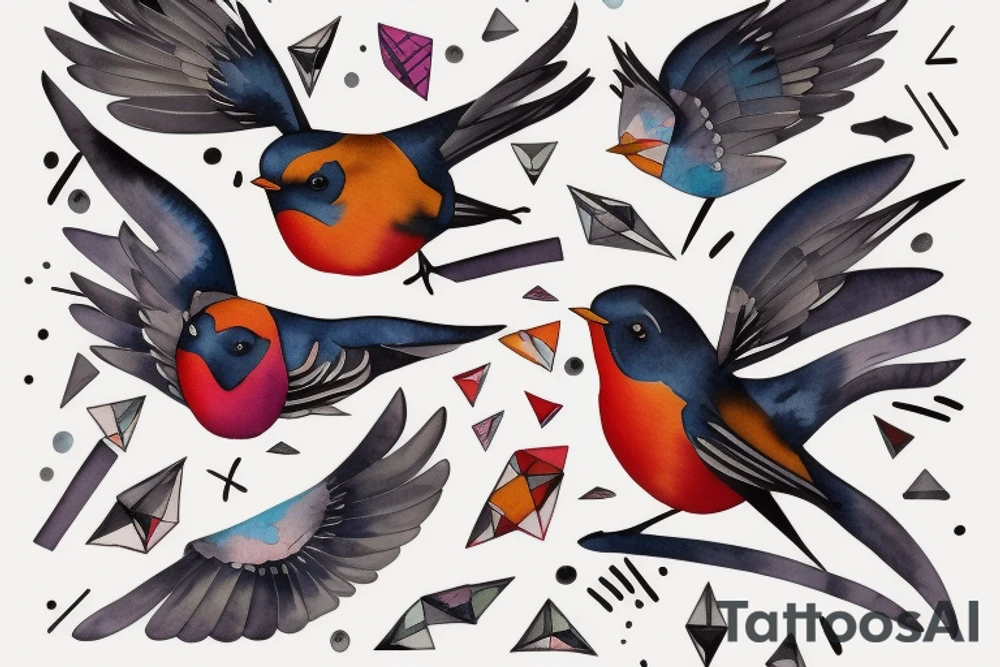 watercolour robin mid-flight, dynamic tattoo idea