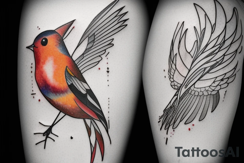 watercolour robin mid-flight, dynamic tattoo idea