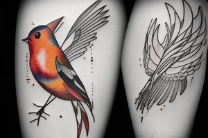 watercolour robin mid-flight, dynamic tattoo idea