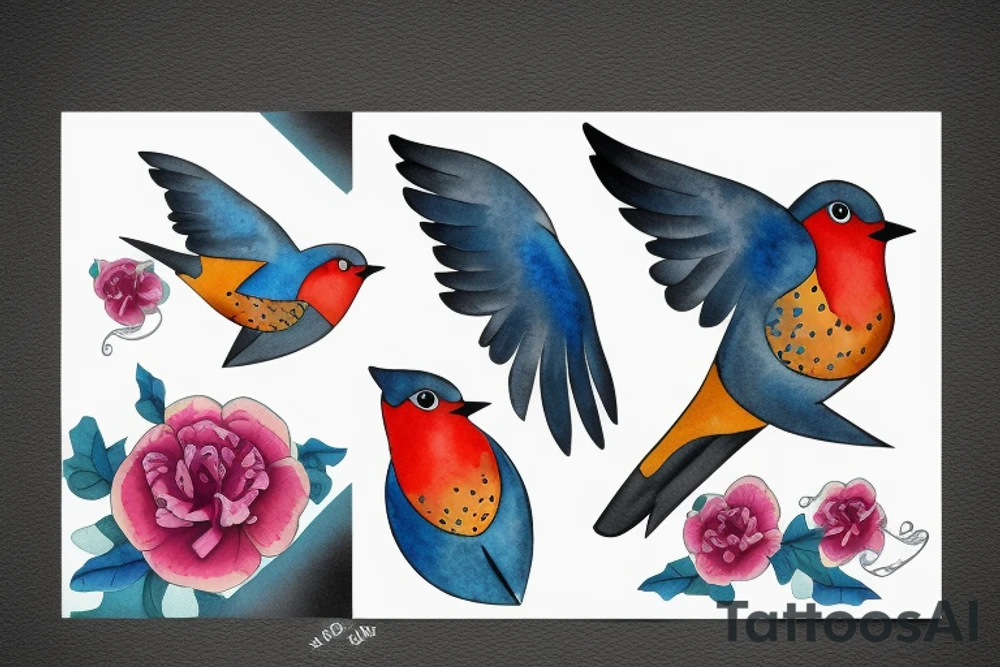 watercolour robin mid-flight, dynamic tattoo idea