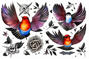 watercolour robin mid-flight, dynamic tattoo idea