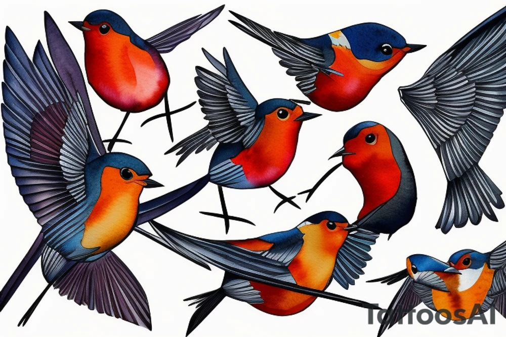 watercolour robin mid-flight, dynamic tattoo idea