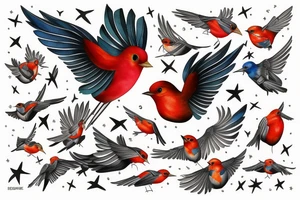 watercolour robin mid-flight, dynamic tattoo idea
