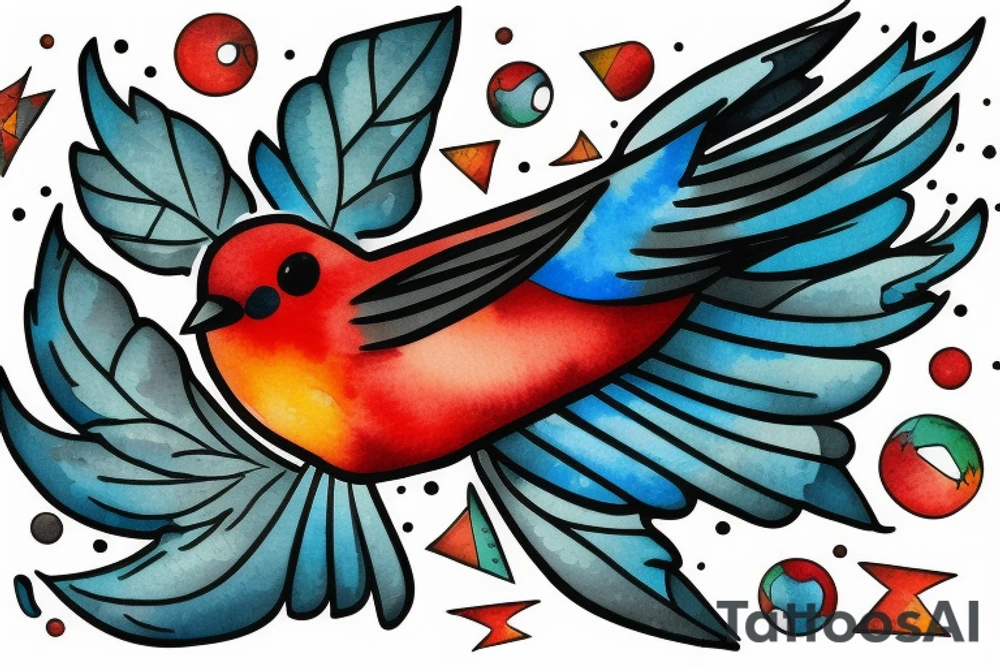 watercolour robin mid-flight, dynamic tattoo idea