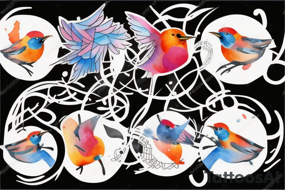 watercolour abstract robin mid-flight, dynamic tattoo idea