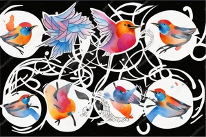 watercolour abstract robin mid-flight, dynamic tattoo idea