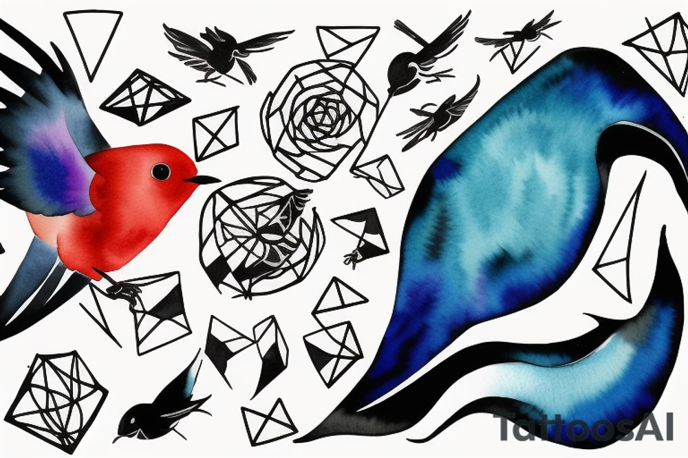watercolour abstract robin mid-flight, dynamic tattoo idea