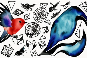 watercolour abstract robin mid-flight, dynamic tattoo idea