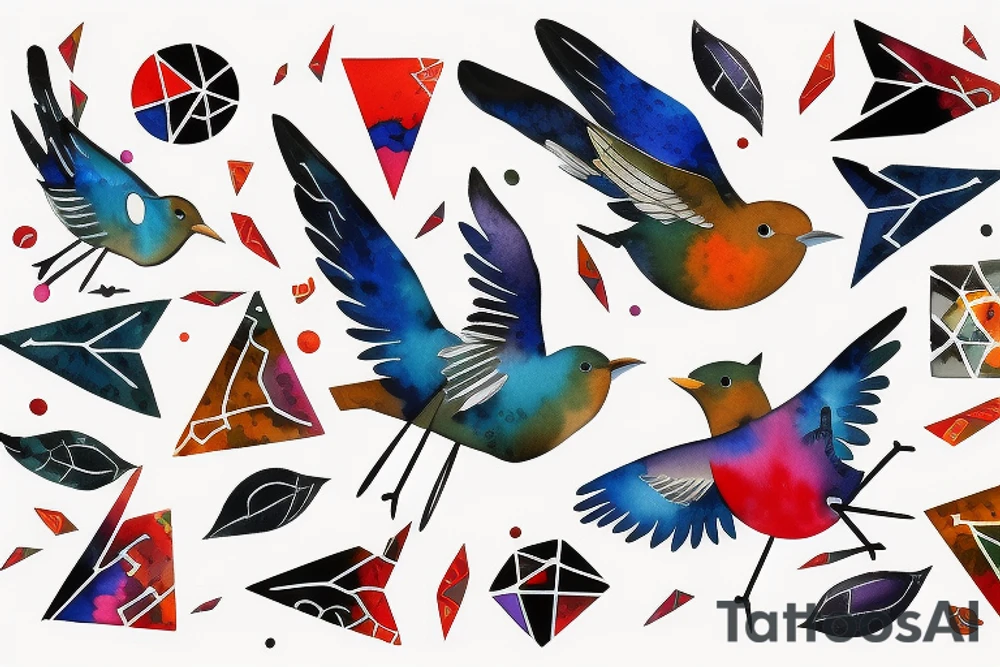 watercolour abstract robin mid-flight, dynamic tattoo idea