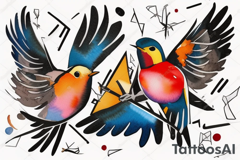 watercolour abstract robin mid-flight, dynamic tattoo idea