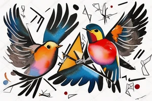 watercolour abstract robin mid-flight, dynamic tattoo idea
