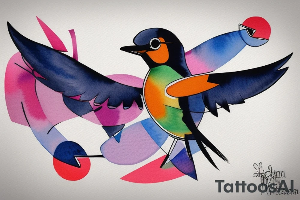 watercolour abstract robin mid-flight, dynamic tattoo idea