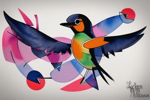 watercolour abstract robin mid-flight, dynamic tattoo idea