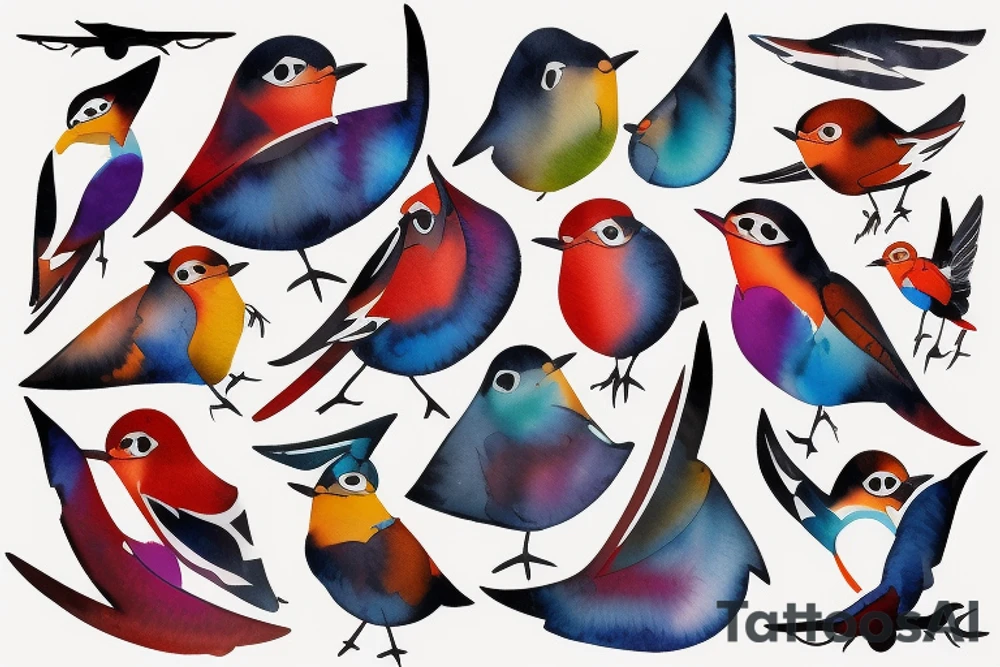 watercolour abstract robin mid-flight, dynamic tattoo idea