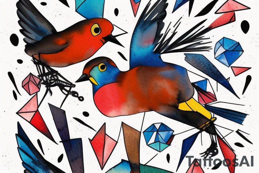 watercolour abstract robin mid-flight, dynamic tattoo idea