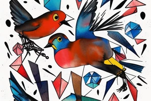 watercolour abstract robin mid-flight, dynamic tattoo idea