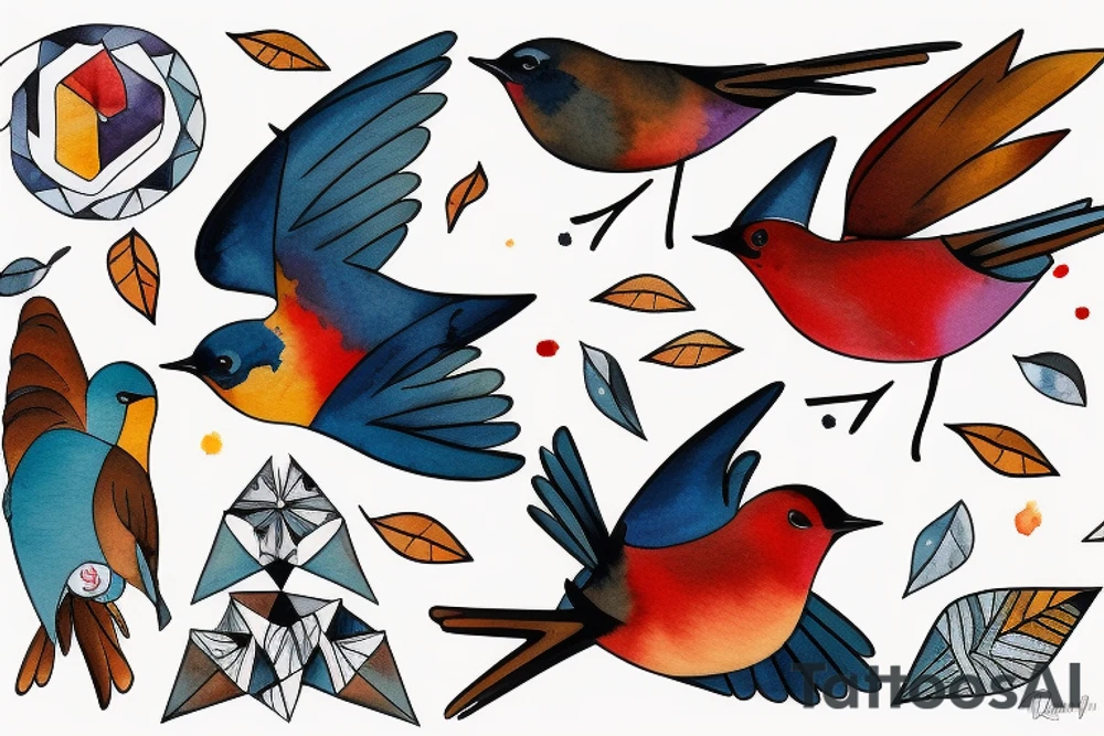 watercolour abstract robin mid-flight, dynamic tattoo idea