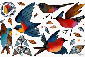watercolour abstract robin mid-flight, dynamic tattoo idea