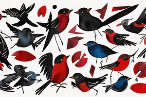watercolour abstract robin mid-flight, dynamic, only a little bit of red otherwise black and white tattoo idea
