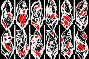 watercolour abstract robin mid-flight, dynamic, only a little bit of red otherwise black and white, splatters, geometric design with the use of different shapes to create the robin tattoo idea