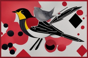 watercolour abstract robin mid-flight, dynamic, only a little bit of red otherwise black and white, splatters, geometric design with the use of triangles to create the robin tattoo idea