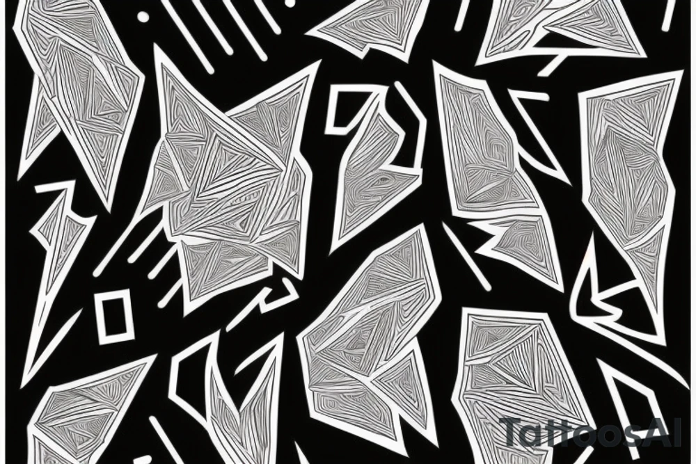 abstract robin mid-flight, dynamic, only a little bit of red otherwise black and white, splatters, geometric design with the use of triangles to create the robin tattoo idea