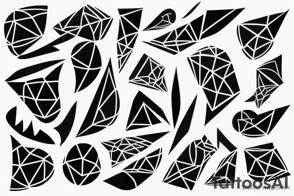 abstract robin made geometrically out of different shapes and lines mid-flight, dynamic, only a little bit of red otherwise black and white, splatters tattoo idea