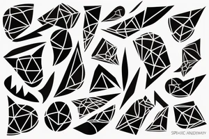 abstract robin made geometrically out of different shapes and lines mid-flight, dynamic, only a little bit of red otherwise black and white, splatters tattoo idea