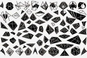 robin mid-flight, made geometrically out of different shapes and lines, dynamic, only a little bit of red otherwise black and white, splatters tattoo idea