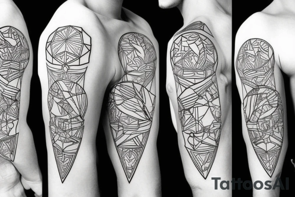 art fusion geometric style robin mid-flight, dynamic, only a little bit of red otherwise black and white tattoo idea